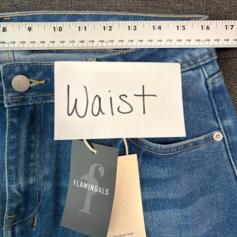 NEW Flamingals High Rise Straight Leg Jeans XL Medium Wash Blue 32X30 #86773